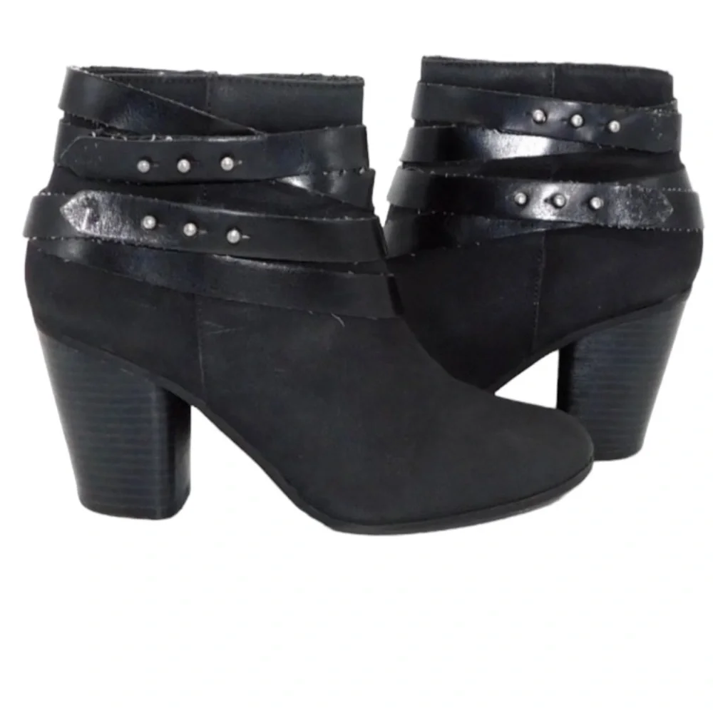 Material Girl Strappy Moto Studded Ankle Boots‎ Black 8.5